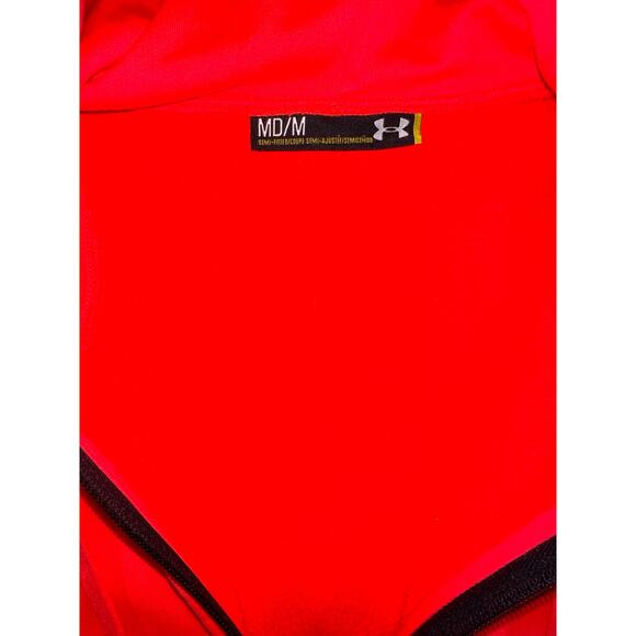 UNDER ARMOUR Neon Orange Hooded Jacket Sz Medium Zip-Front Fleece Inner Pockets - Picture 4 of 6